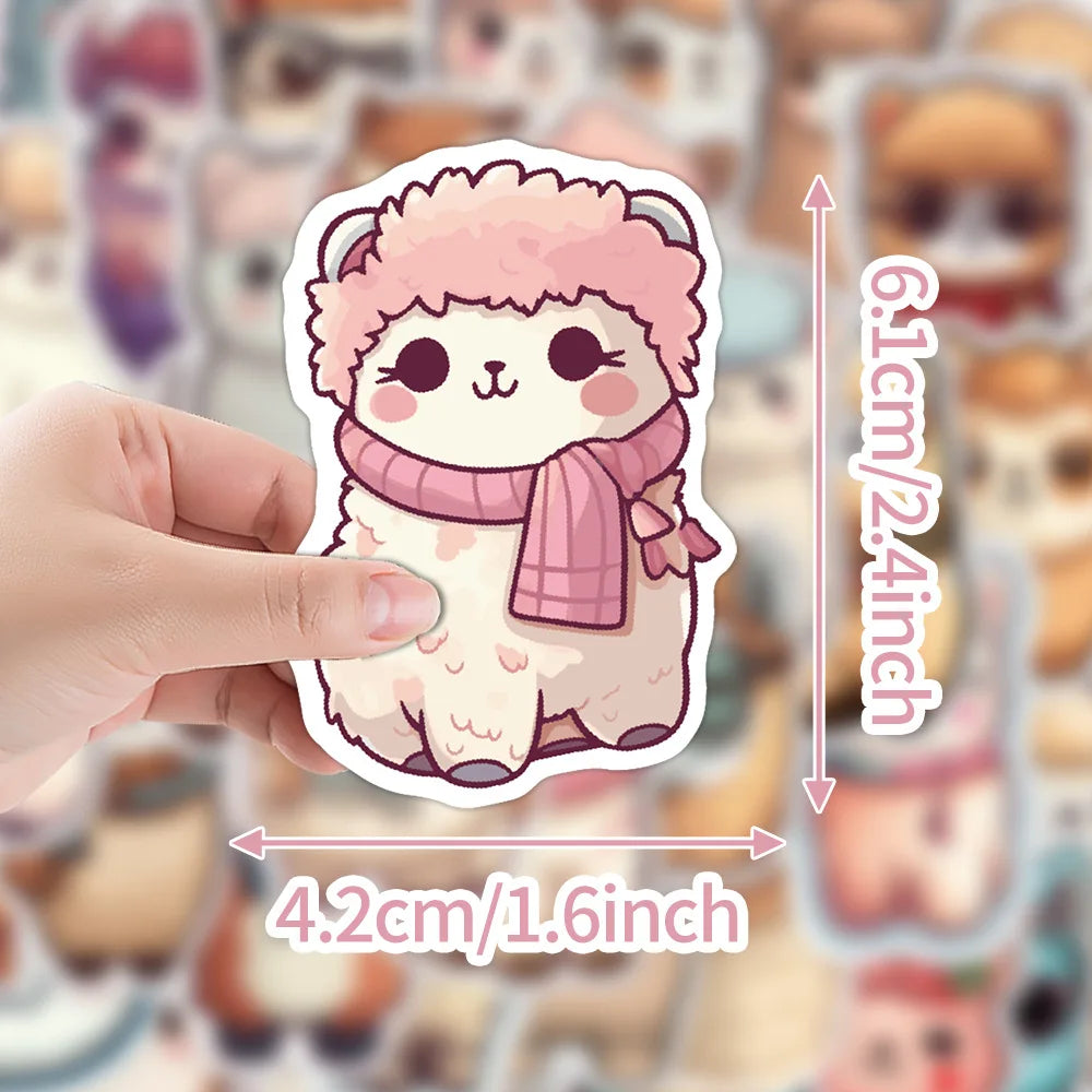 10/30/50PCS Kawaii Alpaca Stickers Cute Animal Sticker DIY Cup Luggage Laptop Phone Car Bike Skateboard Cartoon Decals Kids Toy