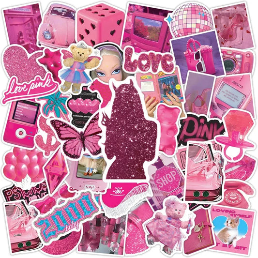 Pink Preppy Girls Cartoon Stickers Pack - 10/50Pcs for Kids Laptop Scrapbooking Travel Decoration