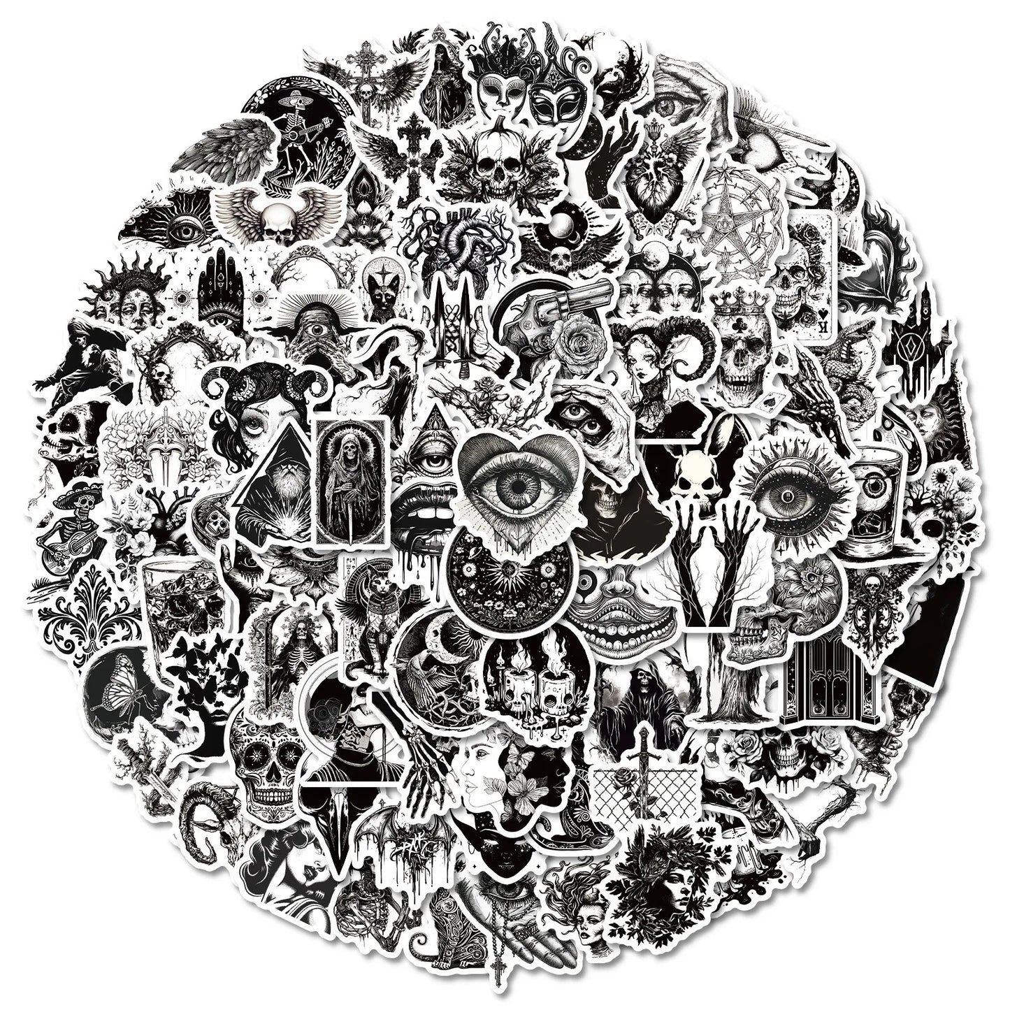 Horror Gothic Stickers Pack: Black Punk Graffiti for Laptop, Phone, Guitar, Water Bottle