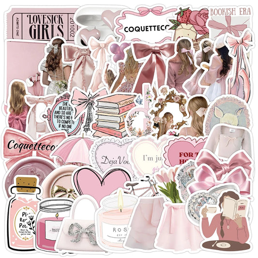 Cute Pink Coquette Stickers 10/30/50pcs Cartoon Graffiti Scrapbook Fridge Guitar Phone Kids Gift