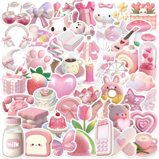 50PCS Pink Cartoon Stickers Cute Decals for Luggage, Skateboard, DIY, Graffiti