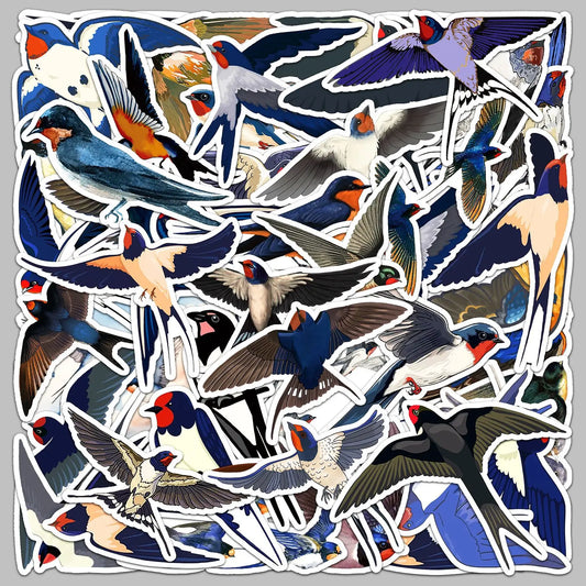50pcs Cute Swallow Bird Stickers for Helmet, Wall, DIY Decoration