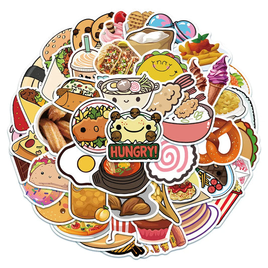 50Pcs Cartoon Gourmet Food Graffiti Stickers For Children Toys Luggage Laptop iPad Skateboard Notebook Stickers Wholesale