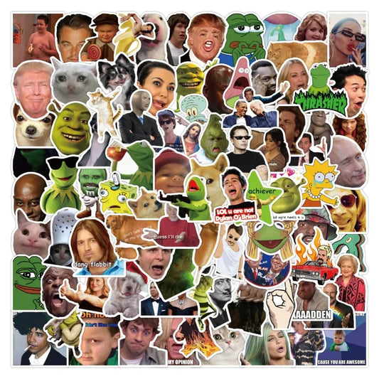 100pcs Funny Meme Stickers for Laptop, Phone, Water Bottle, Scooter, Suitcase, Refrigerator