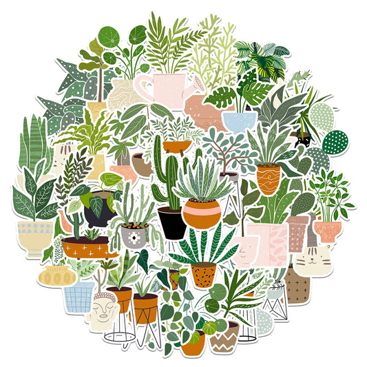 Green Plant Aesthetic Stickers - 10/20/44pcs DIY Decoration for Notebook, Suitcase, Phone, Fridge, Car, Cute Cartoon Decals