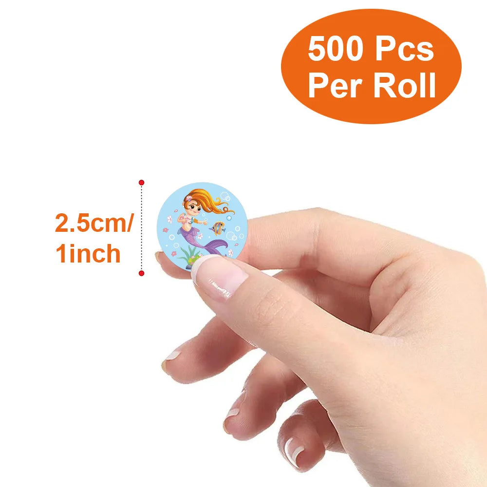 100-500pcs Cartoon Mermaid Round Sticker Label Scrapbook Envelope Seal Scrapbooking School Teacher Gift for Kids Reward Stickers