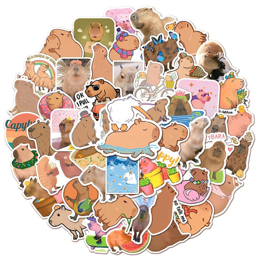 Capybara Cartoon Stickers Pack - DIY Scrapbook, Phone, Laptop, Guitar, Stationery, Graffiti Decals