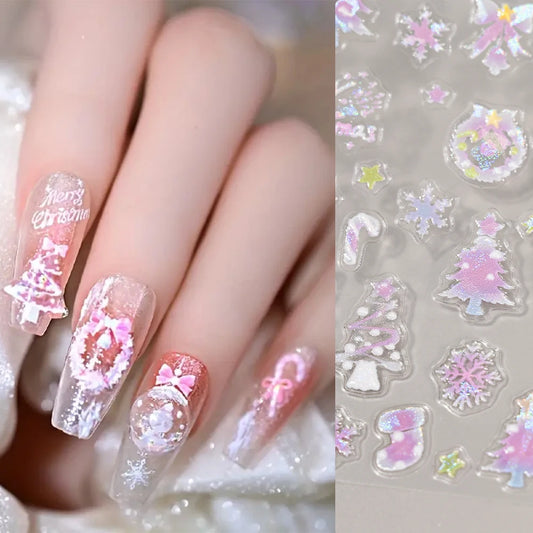 Pink Christmas Nail Stickers: Snowflakes & Stars Decals