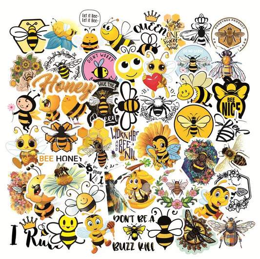 50pcs Cartoon Bee Stickers for Helmet, Wall, DIY Decoration with Storage Box