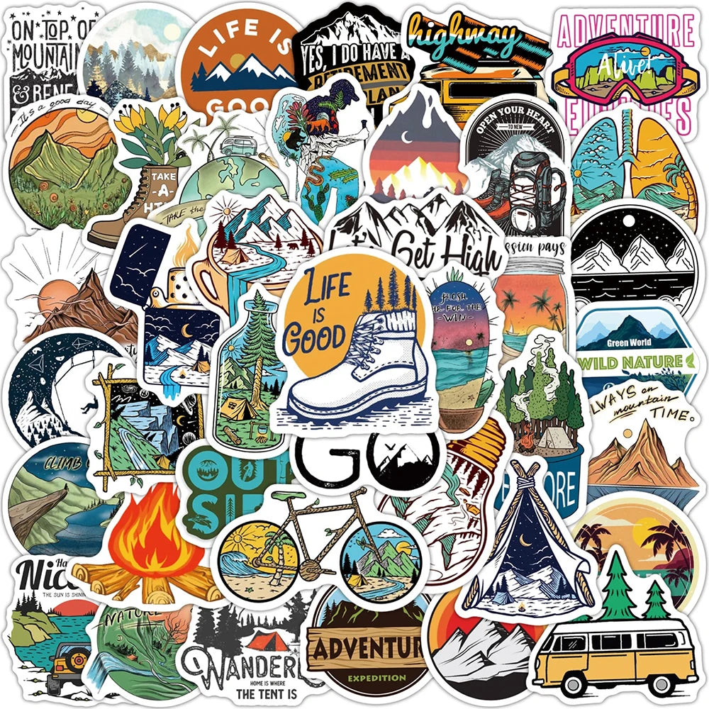 10/30/50PCS Forest Hiking Camping Stickers Outdoor Explore Mountain Climbing DIY Travel Suitcase Laptop Helmet Bike Sticker Toys