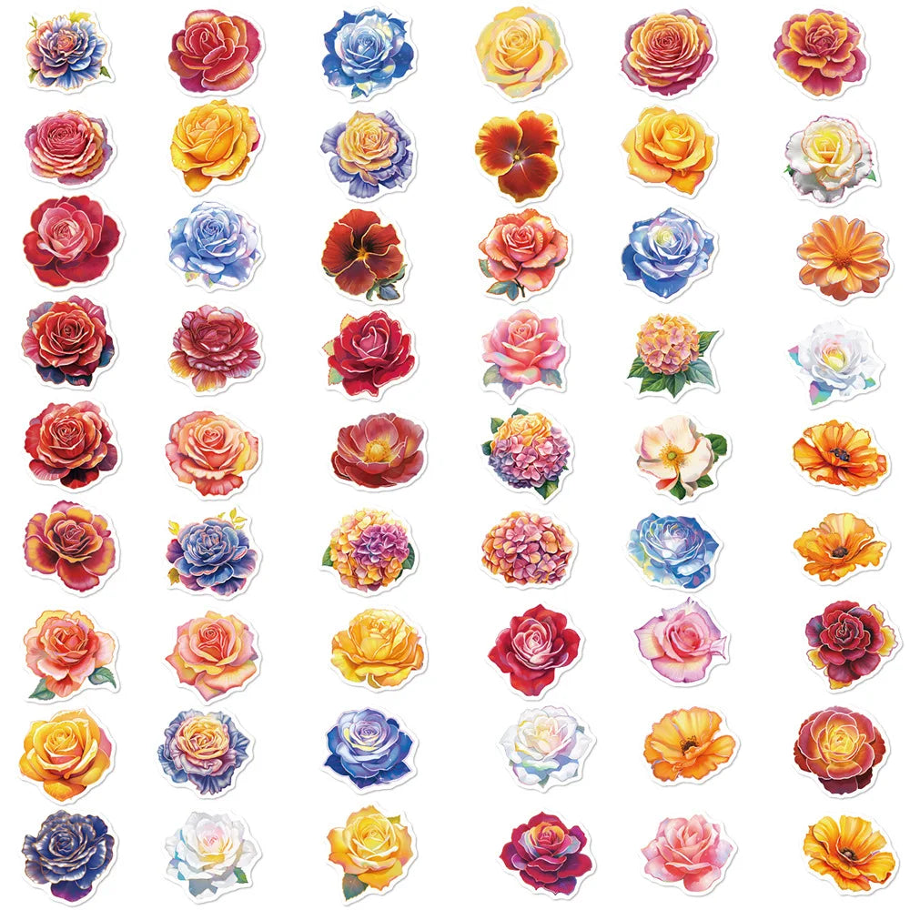 10/50Pcs Beautiful Colorful Pretty Flower Stickers Blooming Laptop Guitar Luggage Kid Toy Decal Graffiti Sticker 2023