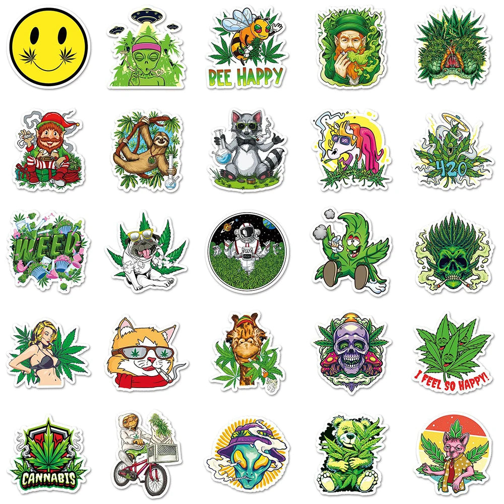 10/30/50/100PCS Funny Characters Weed Sticker Packs