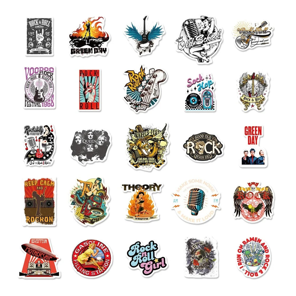 Retro Rock Roll Music Sticker Packs