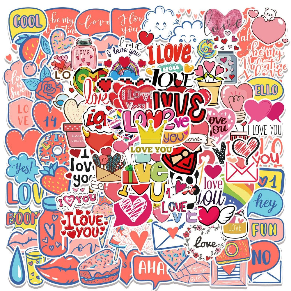 50/100pcs Valentine Stickers For Notebook Car Laptop Scrapbooking Material Adesivos Craft Supplies Vintage Pink Love Sticker