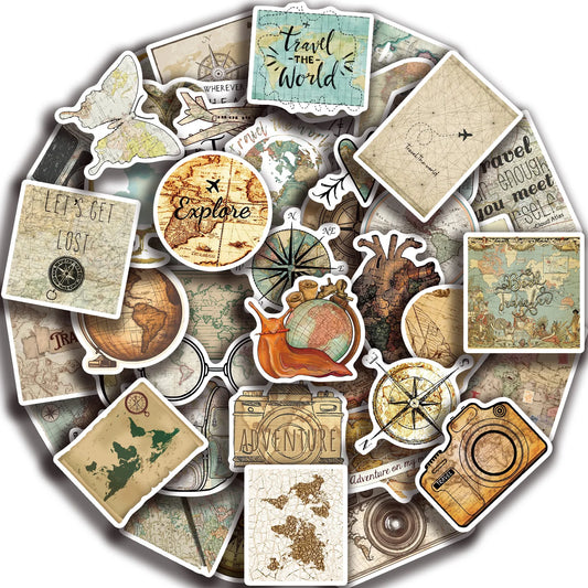 50PCS Travel Map Stickers Waterproof Laptop Luggage Decals