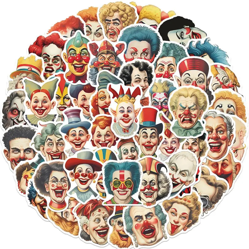 10/25/50PCS Amusement Park Circus Funny Joker Sticker Art Waterproof Halloween DIY Laptop Refrigerator Guitar Helmet Toys Decal