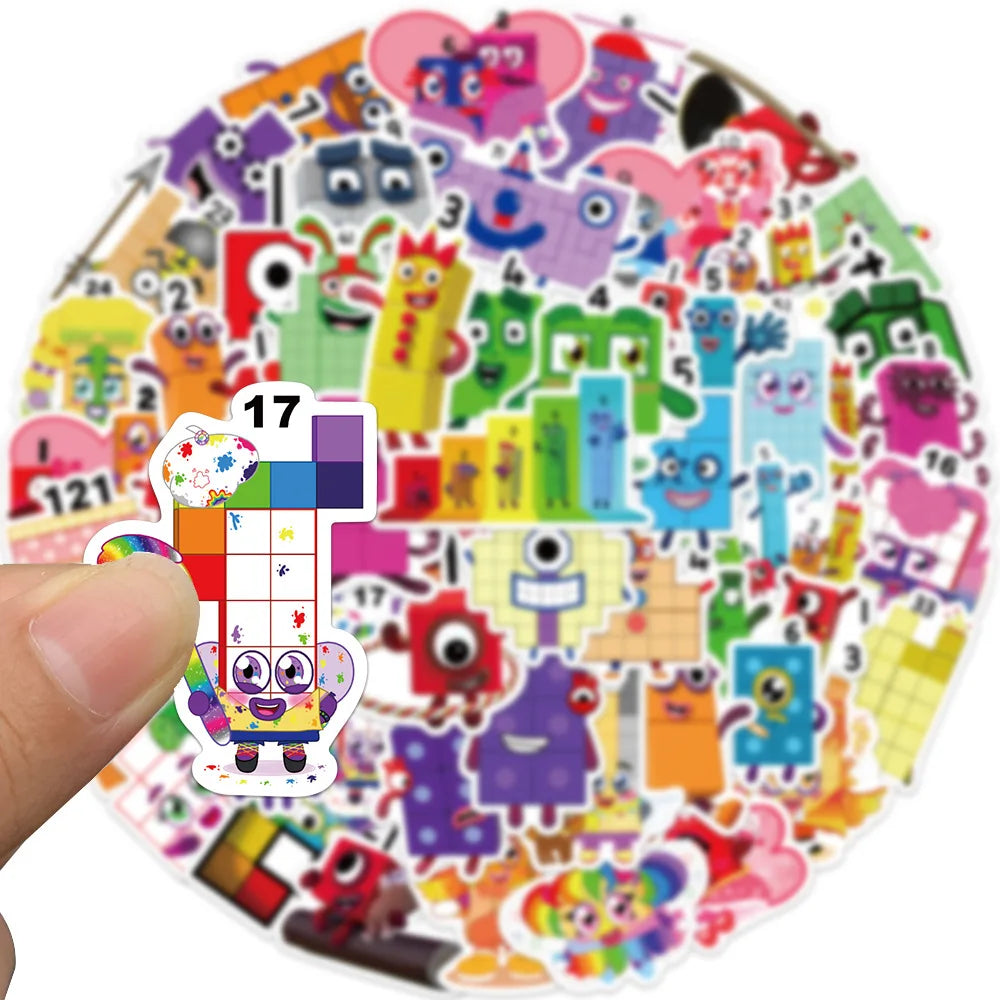 52Pcs Cartoon Stickers Numbers Building Block Notebook Laptop Scrapbooking Teacher Supplies Classroom Water Bottle Skates Toys