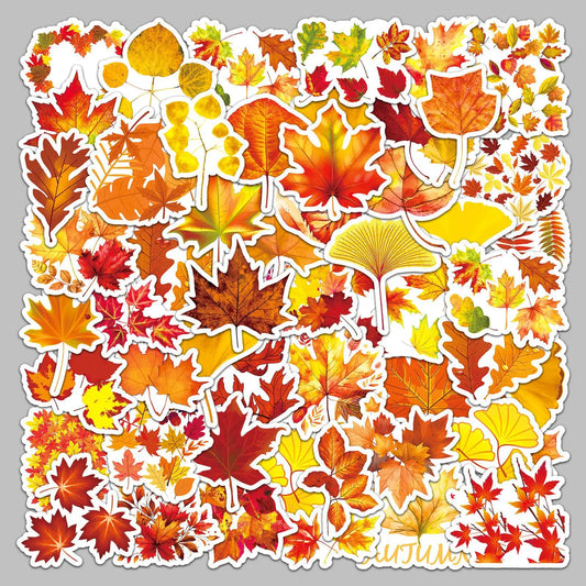 50pcs Autumn Yellow Leaves Graffiti Stickers for Helmet, Wall, DIY Decor