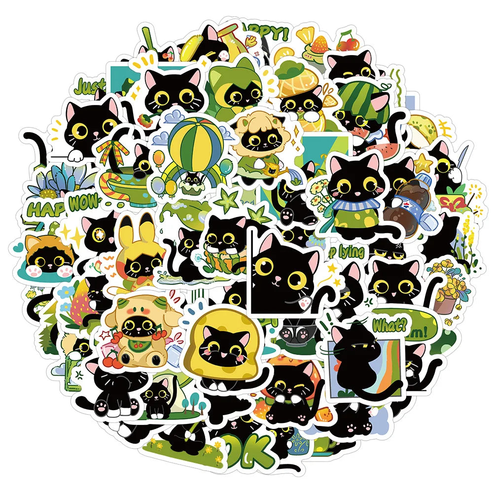 10/30/60PCS Cute Black Cat Stickers Toy DIY Notebook Phone Bike Fridge Skateboard Suitcase Waterproof Cartoon Decal Kids Sticker