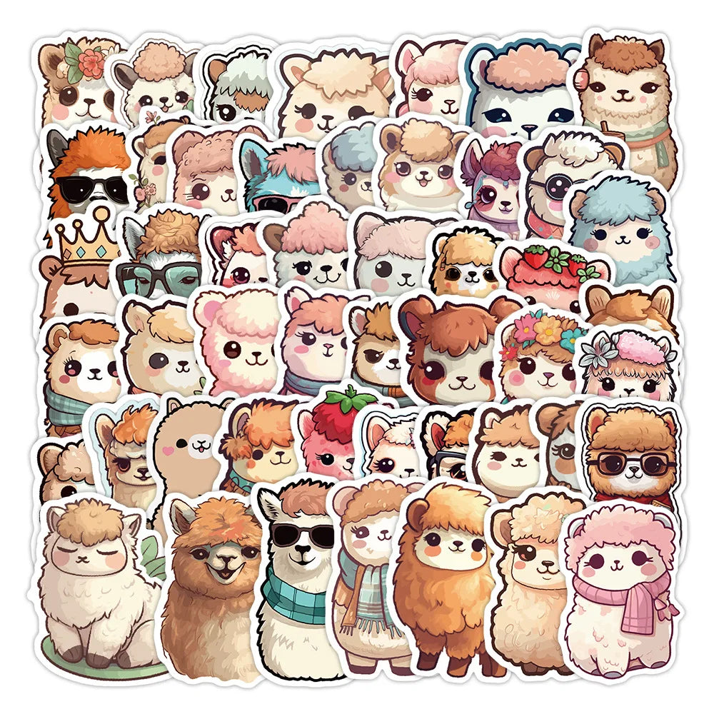 10/30/50PCS Kawaii Alpaca Stickers Cute Animal Sticker DIY Cup Luggage Laptop Phone Car Bike Skateboard Cartoon Decals Kids Toy