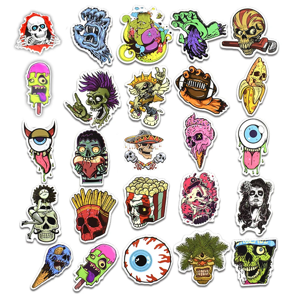 10/30/50pcs Vintage Cartoon Terror Series Skeleton Sticker Packs