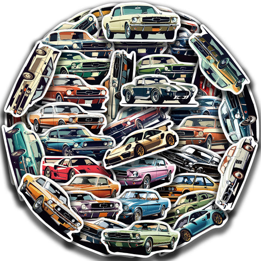 50pcs Waterproof Car Cartoon Stickers for Luggage & Laptops