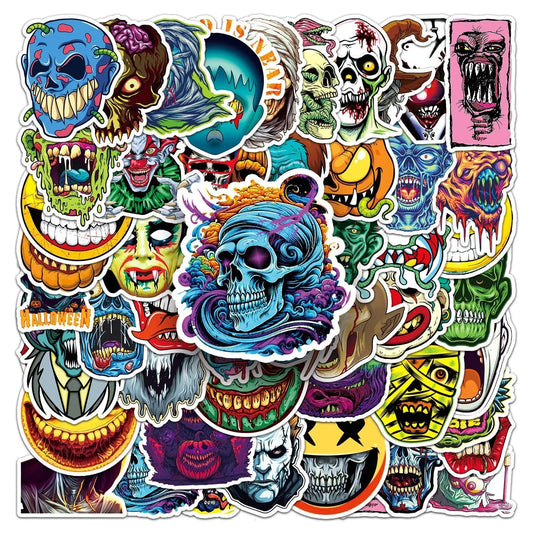 10/50Pcs Cool Pop Zombie Horror Skull Stickers Cartoon Decals DIY Stationery Luggage Laptop Helmet Motorcycle Graffiti Sticker