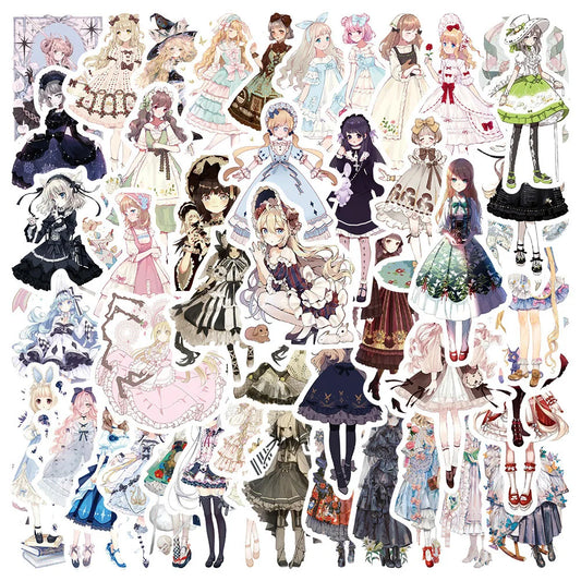 Goth Lolita Stickers Set - Aesthetic Cartoon Decals for Laptop, Diary, Phone