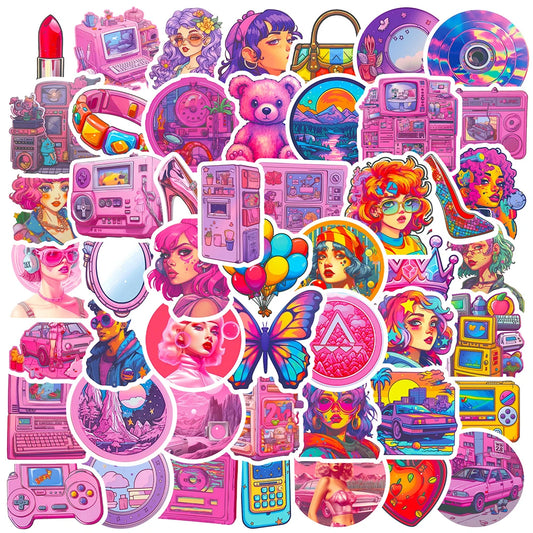 Vintage Y2K Pink Graffiti Stickers Cartoon Aesthetic Decals Laptop Phone Suitcase Kids Toy 10/30/50pcs