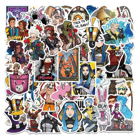 50pcs Borderlands Stickers for Laptop, Phone, Car, Scooter, Suitcase, Water Bottle, Stationery, Refrigerator