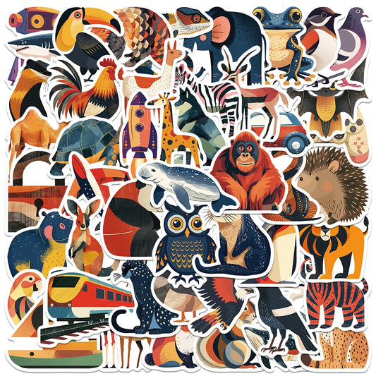 50pcs Aesthetic Minimalism Cartoon Animals Stickers Laptop Water Bottle Decals Luggage Guitar Phone DIY Waterproof Graffiti