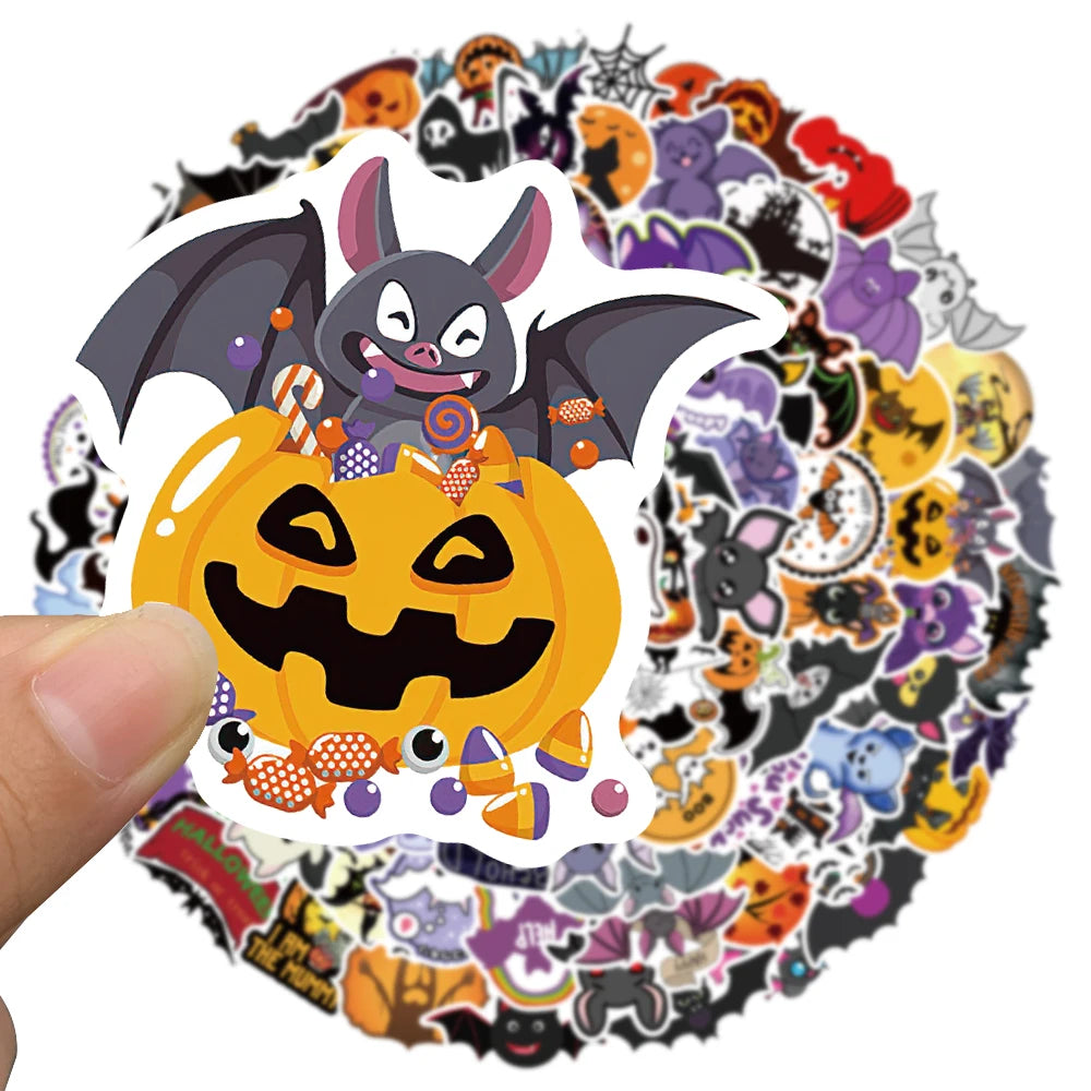 50/100pcs Cute Cartoon Halloween Bats Stickers Kids Toy Waterproof Graffiti For Laptop Guitar Water Bottle Bicycle Car Decals