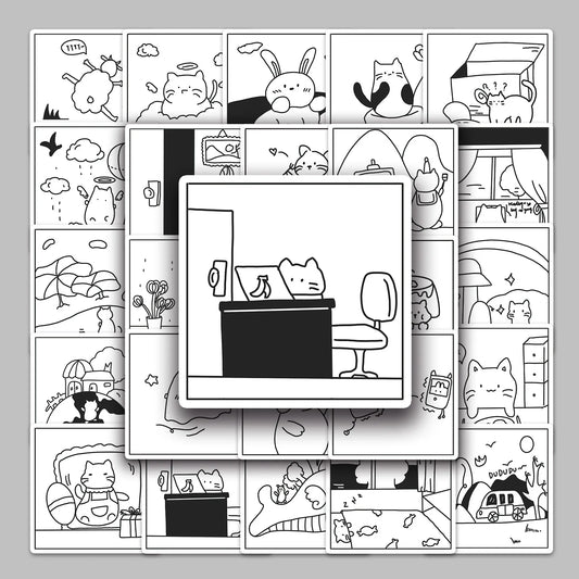 50pcs Cartoon Line Art Graffiti Stickers for Helmet, Wall, Desktop Decoration