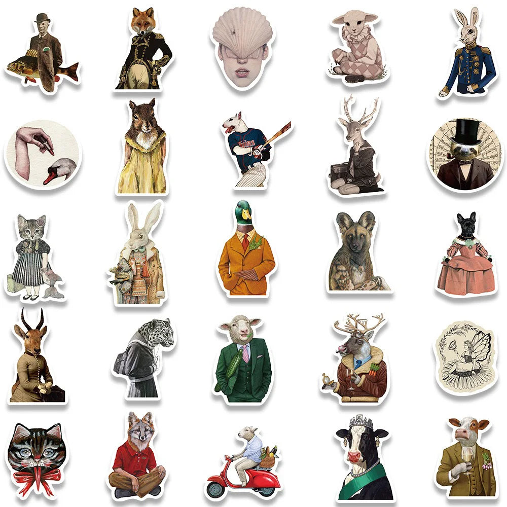 10/30/50PCS Dark Art Animal Retro Fancy Person Sticker Packs