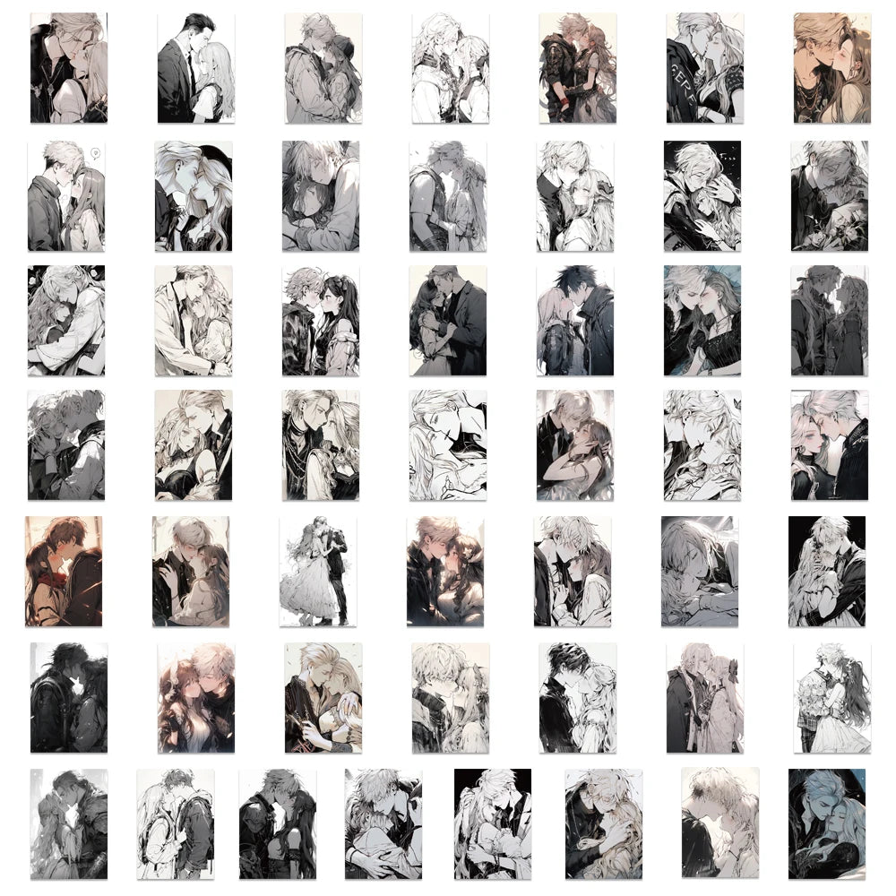 50PCS Black and White Romantic Couple Kiss Sticker Love Decoration Phone Luggage Case Laptop Book Waterproof Gift Decal