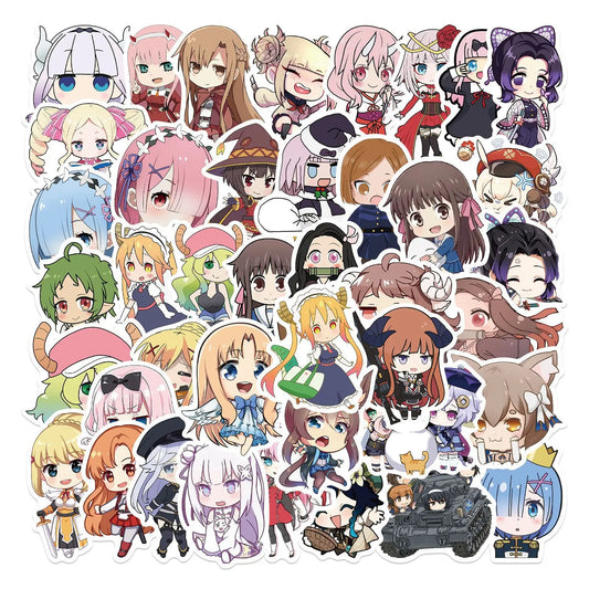 50pcs Anime Heroine Stickers for Helmet, Wall, Desktop Decoration - DIY Pack Wholesale