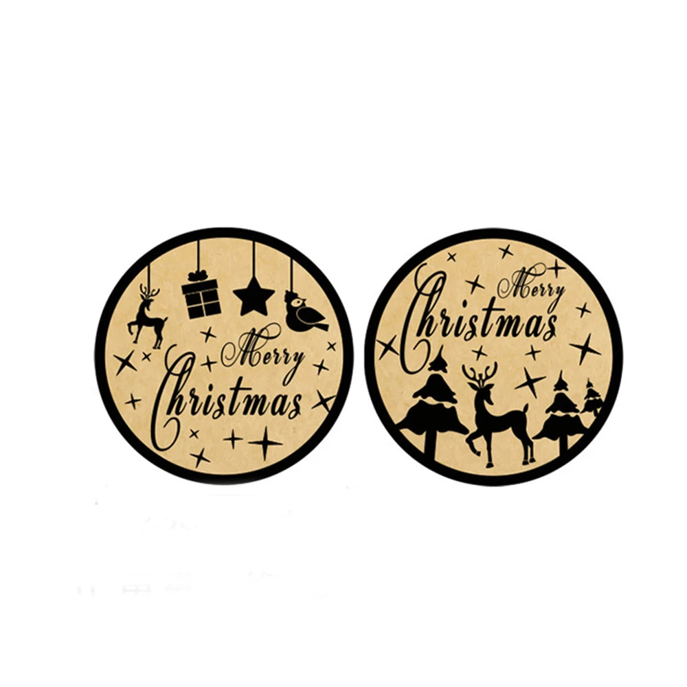 100-500pcs Brown Merry Christmas kraft paper Stickers Holiday Sticker Decor Party bake Envelope business Seal Label