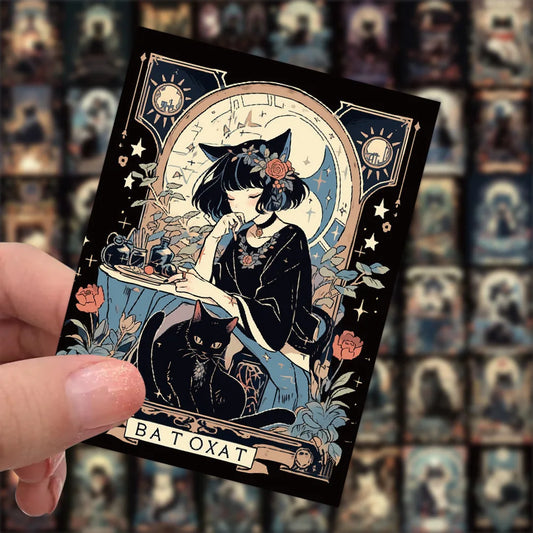 10/60pcs Dark Gothic Black Cat Stickers Cool Halloween Tarot Cat Goth Decals Toy DIY Scrapbook Bottle Phone Luggage Car Sticker
