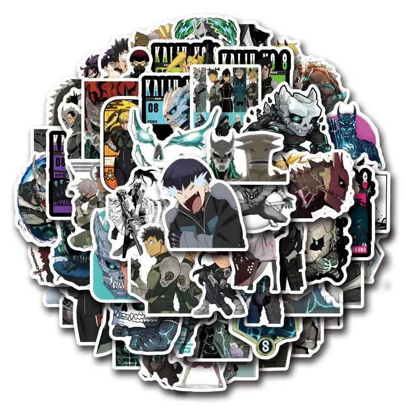 Kaiju No. 8 Anime Stickers (50pcs) for Luggage, Water Cup, Phone, Laptop, Scooter, Refrigerator Decoration