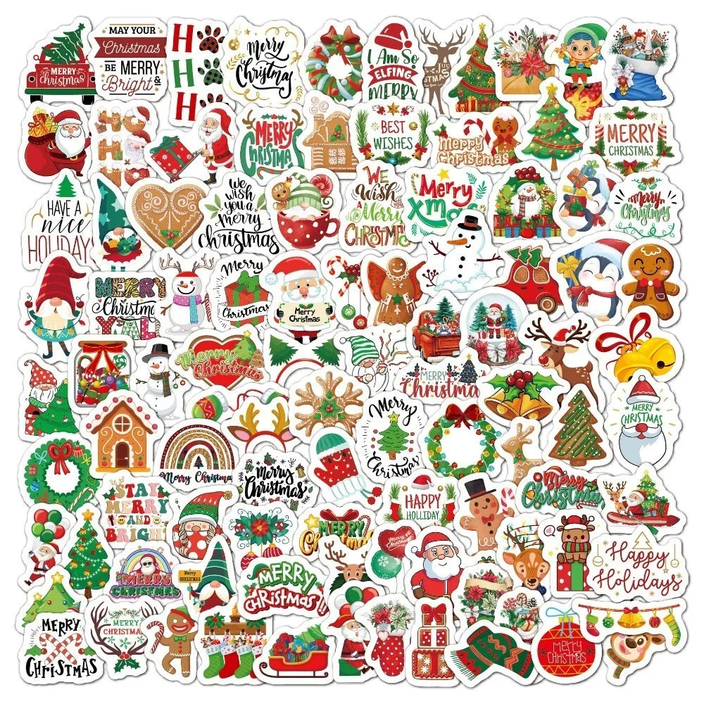 50/100Pcs Cartoon Santa Claus Christmas Tree Graffiti Stickers Skateboard Water Bottle Suitcase Stickers Waterproof Classic Toy