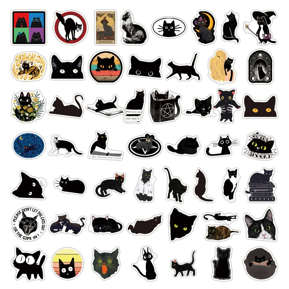 10/30/50/100PCS Cartoon Black Cat Stickers Scrapbook Phone Guitar Laptop Luggage Cool Waterproof Sticker Children Classic Toy