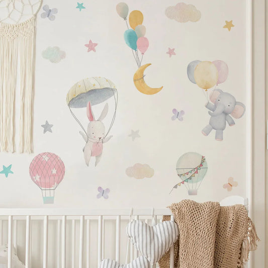 Animal Balloon Elephant Rabbit Wall Stickers Kids Room Decor