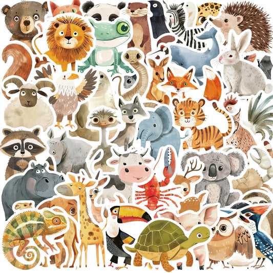 50pcs Cute Animal Stickers for Kids - Aesthetic Decals for Luggage, Skateboards, Graffiti