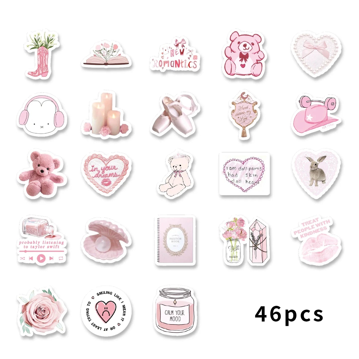 46pcs Valentine's Day Theme Pattern Stickers, Suitable for Valentine Parties, Photo Albums, Notebooks, Phone Cases, Water Bottle