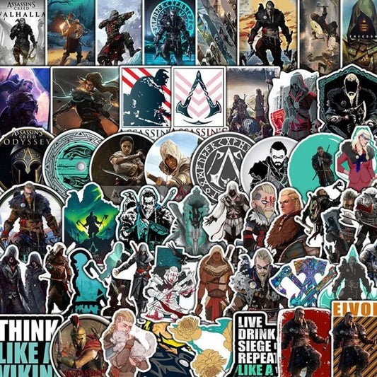 50pcs Assassin's Creed Stickers for Laptop, Phone, Car, Water Bottle, Suitcase, Stationery, Fridge