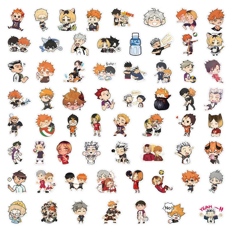 60pcs Haikyuu!! Anime Stickers for Laptop, Phone, Suitcase, Water Bottle, Scooter, Refrigerator