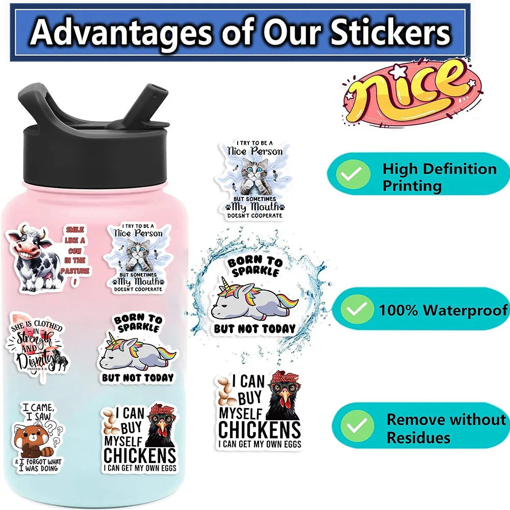 10/30/50PCS Animal Cartoon Stickers Funny Saying Graffiti Decals Scrapbook Luggage Laptop Guitar Car Bike Skateboard Sticker Toy