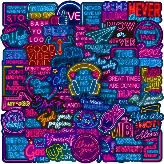 Cartoon Neon Motivation Stickers - 10/30/50pcs for Laptop, Phone, Fridge, Scrapbook