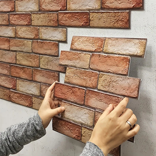 Self Adhesive Waterproof 3D Wall Panels, Brick Wallpaper, Retro Sticker for Bathroom,  Fireplace decorative wall stickers，10PCS