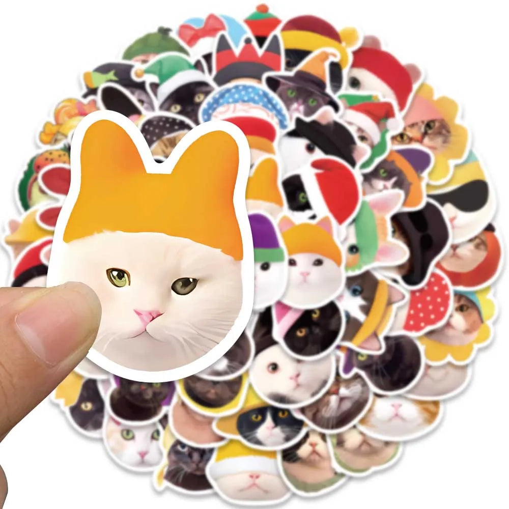 59pcs Cute Cartoon Cats in the Hat Stickers For Laptop Phone Guitar Luggage DIY Waterproof Graffiti Stationery Vinyl Decals